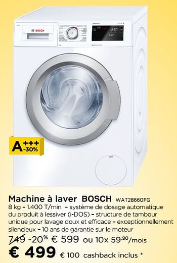 Promotions Machine á laver bosch wat28660fg - Bosch - Valide de 31/10/2017 à 22/11/2017 chez Molecule