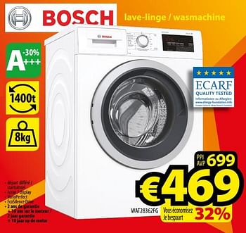 Promoties Bosch lave-linge - wasmachine wat28362fg - Bosch - Geldig van 03/11/2017 tot 30/11/2017 bij ElectroStock
