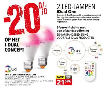 Promoties 2 led-lampen idual one - IDUAL - Geldig van 14/11/2017 tot 04/12/2017 bij BricoPlanit