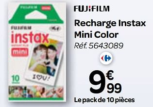 Promoties Fujifilm recharge instax mini color - Fujifilm - Geldig van 25/10/2017 tot 06/12/2017 bij Carrefour