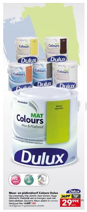 Promoties Muur- en plafondverf colours dulux - Dulux - Geldig van 14/11/2017 tot 04/12/2017 bij BricoPlanit