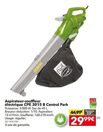 Promotions Aspirateur-souffleur électrique cpe 3015 b central park - Central Park - Valide de 14/11/2017 à 04/12/2017 chez BricoPlanit