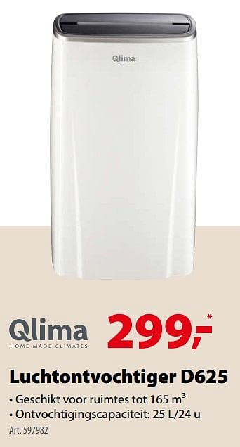 Promoties Qlima luchtontvochtiger d625 - Qlima  - Geldig van 03/11/2017 tot 31/01/2018 bij Gamma