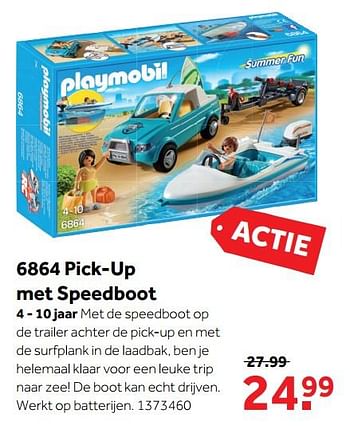 Promoties 6864 pick-up met speedboot - Playmobil - Geldig van 30/10/2017 tot 10/12/2017 bij Bart Smit