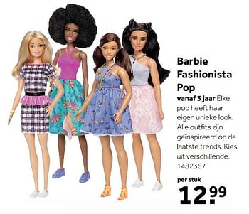 Promoties Barbie fashionista pop - Mattel - Geldig van 30/10/2017 tot 10/12/2017 bij Bart Smit