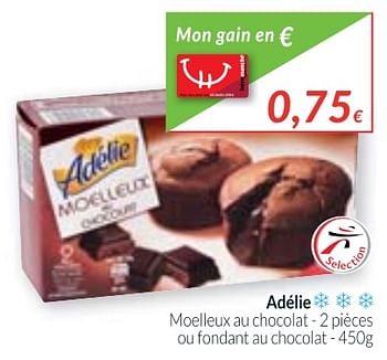 Promotions Adélie moelleux au chocolat ou fondant au chocolat - Adelie - Valide de 01/11/2017 à 30/11/2017 chez Intermarche