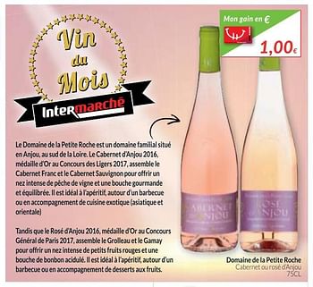 Promoties Domaine de la petite roche cabernet au rosé d`aliou - Rosé wijnen - Geldig van 01/11/2017 tot 30/11/2017 bij Intermarche