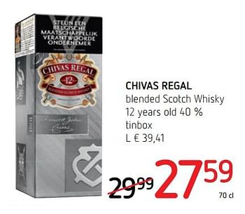 Promotions Chivas regal blended scotch whisky 12 years old 40 % tinbox - Chivas Regal - Valide de 16/11/2017 à 29/11/2017 chez Spar (Colruytgroup)