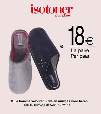 Promoties Mule homme velours-fluwelen muiltjes voor heren - Isotoner - Geldig van 07/11/2017 tot 20/11/2017 bij Cora