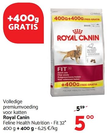 Promoties Volledige premiumvoeding voor katten royal canin feline health nutrition - Royal Canin - Geldig van 02/11/2017 tot 15/11/2017 bij Tom&Co