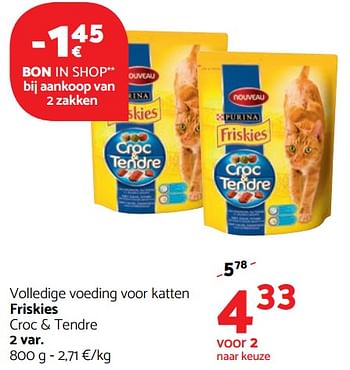 Promoties Volledige voeding voor katten friskies croc + tendre 2 var - Friskies - Geldig van 02/11/2017 tot 15/11/2017 bij Tom&Co