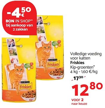 Promoties Volledige voeding voor katten friskies kip-groenten - Friskies - Geldig van 02/11/2017 tot 15/11/2017 bij Tom&Co