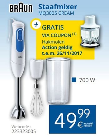 Promotions Braun staafmixer mq3005 cream - Braun - Valide de 02/11/2017 à 30/11/2017 chez Eldi