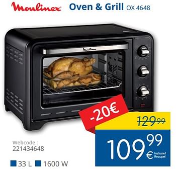 Promoties Moulinex oven + grill ox 4648 - Moulinex - Geldig van 02/11/2017 tot 30/11/2017 bij Eldi