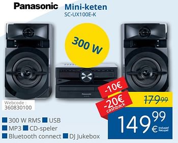Promoties Panasonic mini-keten sc-ux100e-k - Panasonic - Geldig van 02/11/2017 tot 30/11/2017 bij Eldi