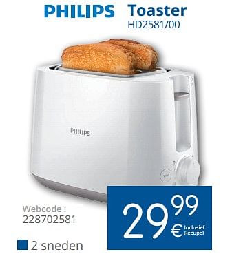 Promotions Philips toaster hd2581-00 - Philips - Valide de 02/11/2017 à 30/11/2017 chez Eldi