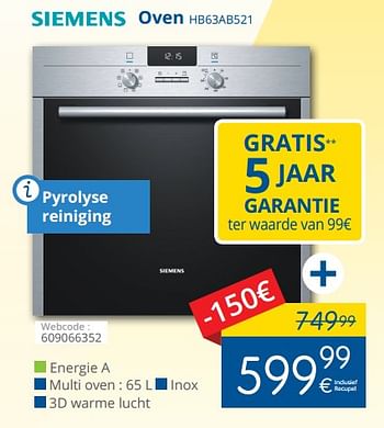 Promoties Siemens oven hb63ab521ix - Siemens - Geldig van 02/11/2017 tot 30/11/2017 bij Eldi