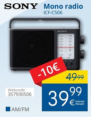 Promoties Sony mono radio icf-c506 - Sony - Geldig van 02/11/2017 tot 30/11/2017 bij Eldi