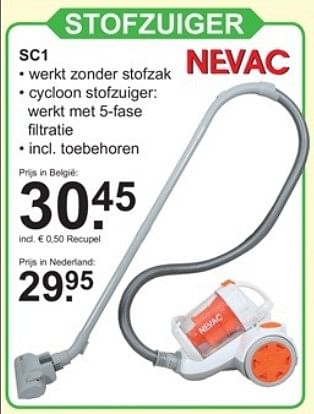 Promoties Nevac stofzuiger sc1 - Nevac - Geldig van 06/11/2017 tot 26/11/2017 bij Van Cranenbroek