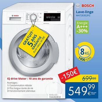 Promoties Bosch lave-linge wat283e2fg - Bosch - Geldig van 02/11/2017 tot 30/11/2017 bij Eldi