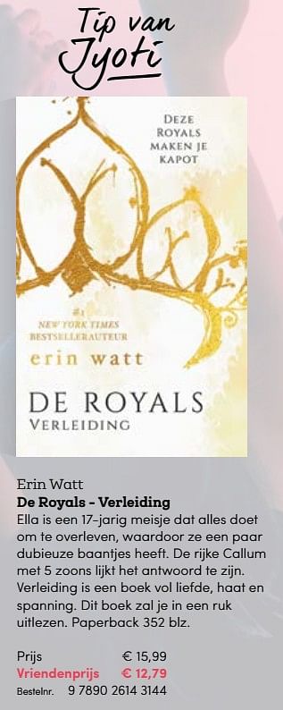 Promoties Erin watt de royals - verleiding - Huismerk - BookSpot - Geldig van 03/11/2017 tot 31/12/2017 bij BookSpot