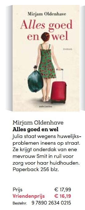 Promotions Mirjam oldenhave alles goed en wel - Huismerk - BookSpot - Valide de 03/11/2017 à 31/12/2017 chez BookSpot