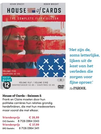Promoties House of cards - seizoen 5 - Huismerk - BookSpot - Geldig van 03/11/2017 tot 31/12/2017 bij BookSpot