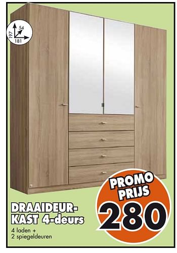 Promoties Draaideurkast 4-deurs 4 laden + 2 spiegeldeuren - Huismerk - EmDecor - Geldig van 01/11/2017 tot 30/11/2017 bij Emdecor