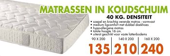 Promoties Matrassen in koudschuim 40 kg. densiteit - Huismerk - EmDecor - Geldig van 01/11/2017 tot 30/11/2017 bij Emdecor