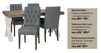 Promoties 1 tafel lynn + 4 stoelen sinatra - Huismerk - Leen Bakker - Geldig van 06/11/2017 tot 26/11/2017 bij Leen Bakker