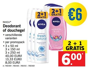 Promoties Deodorant of douchegel - Nivea - Geldig van 13/11/2017 tot 18/11/2017 bij Lidl