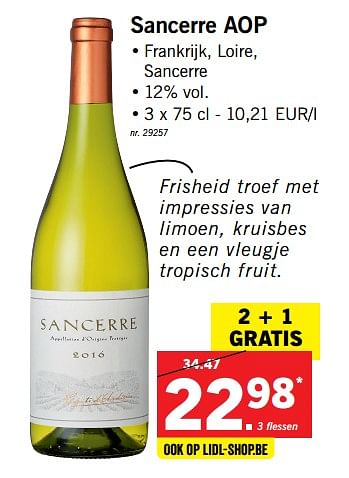 Promoties Sancerre aop - Witte wijnen - Geldig van 13/11/2017 tot 18/11/2017 bij Lidl