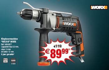 Promoties Klopboormachine wx318 worx - Worx - Geldig van 14/11/2017 tot 27/11/2017 bij Brico