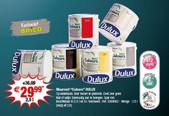 Promoties Muurverf colours dulux - Dulux - Geldig van 14/11/2017 tot 27/11/2017 bij Brico