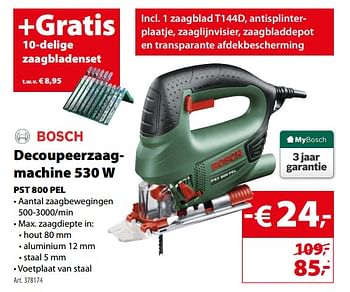 Promotions Bosch decoupeerzaagmachine 530 w pst 800 pel - Bosch - Valide de 15/11/2017 à 20/11/2017 chez Gamma