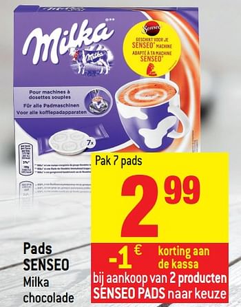 Promoties Pads senseo milka chocolade - Milka - Geldig van 15/11/2017 tot 21/11/2017 bij Smatch