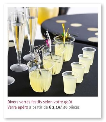 Promoties Divers verres festifs selon votre goût verre apéro - Huismerk - Ava - Geldig van 02/11/2017 tot 31/12/2017 bij Ava
