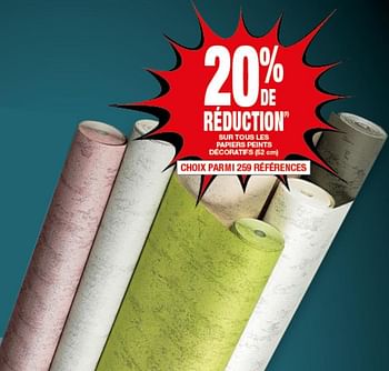 Promotions 20% de réduction sur tous les papiers peints décoratifs - Produit maison - Brico - Valide de 14/11/2017 à 27/11/2017 chez Brico