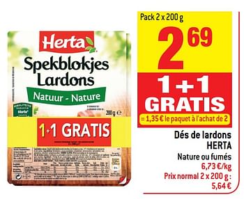 Promoties Dés de lardons herta nature ou furmés - Herta - Geldig van 15/11/2017 tot 21/11/2017 bij Smatch