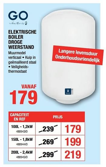 Promoties Elektrische boiler droge weerstand - Van Marcke - Geldig van 09/11/2017 tot 26/11/2017 bij HandyHome