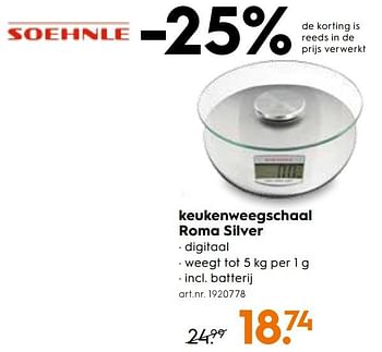 Promoties Soehnle keukenweegschaal roma silver - Soehnle - Geldig van 11/11/2017 tot 19/11/2017 bij Blokker