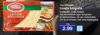 Promoties Casa morando lasagne bolognaise - CASA MORANDO  - Geldig van 15/11/2017 tot 21/11/2017 bij Aldi