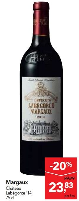 Promotions Margaux château labégorce - Vins rouges - Valide de 10/11/2017 à 29/11/2017 chez Makro