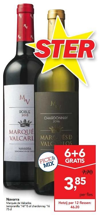 Promotions Navarra marqués de valcarlos tempranillo - Vins blancs - Valide de 10/11/2017 à 29/11/2017 chez Makro