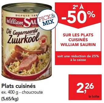 Promotions Plats cuisinés choucroute - William Saurin - Valide de 10/11/2017 à 29/11/2017 chez Makro