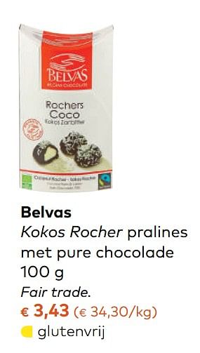 Promoties Belvas kokos rocher pralines met pure chocolade - Belvas - Geldig van 08/11/2017 tot 05/12/2017 bij Bioplanet