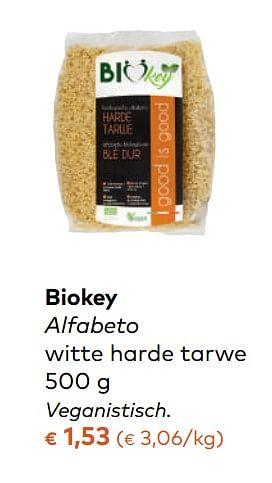 Promotions Biokey alfabeto witte harde tarwe - Biokey - Valide de 08/11/2017 à 05/12/2017 chez Bioplanet