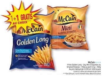 Promotions Mccain frites golden long, mini croquettes ou original potatoes - Mc Cain - Valide de 14/11/2017 à 19/11/2017 chez Intermarche