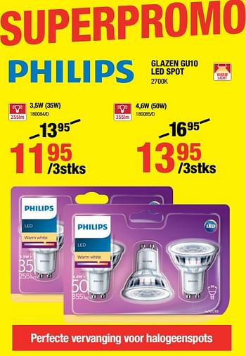 Promoties Philips glazen gu10 led spot - Philips - Geldig van 09/11/2017 tot 26/11/2017 bij HandyHome