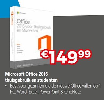 Promoties Microsoft office 2016 thuisgebruik en studenten - Microsoft - Geldig van 13/11/2017 tot 30/11/2017 bij Exellent